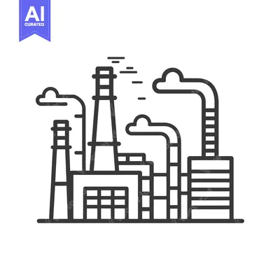 Industrial Factory with Chimneys and Smoke Emission