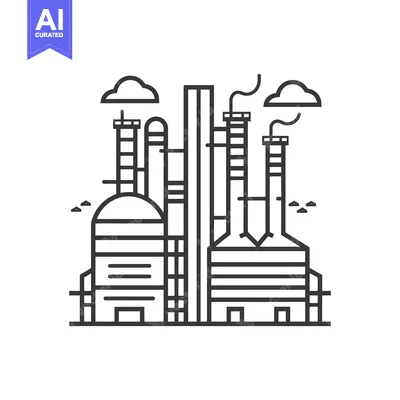 Aset desain premium: Industrial Factory with Smoke Stacks and Clouds