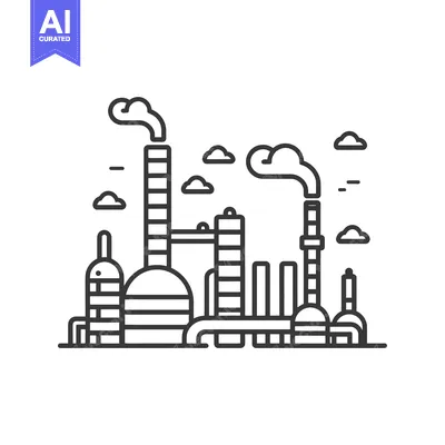 Aset desain premium: Industrial Factory with Smoke Stacks and Clouds