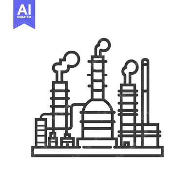 Aset desain premium: Industrial Factory with Smoke Stacks and Pipes