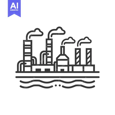 Aset desain premium: Industrial Factory with Smoke Stacks by the Water