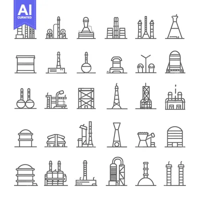 Aset premium populer: Industrial Plant and Refinery Line Icons Set