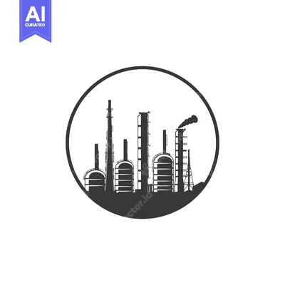 Aset desain premium: Industrial Plant Silhouette in Circular Frame