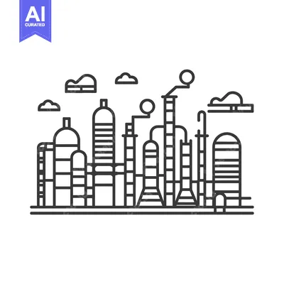 Aset premium populer: Industrial Plant with Smoke Stacks and Clouds