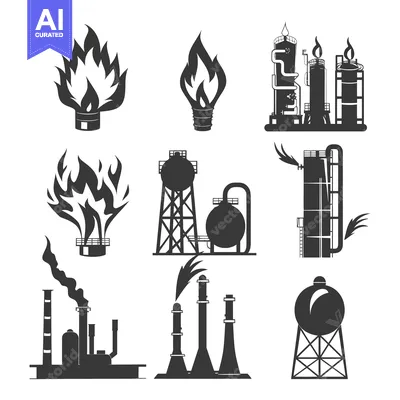 Popular premium asset: Industrial Silhouettes: Oil Refinery, Gas Tanks, and Flames