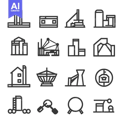 Aset desain premium: Collection of industrial architectural and other object icons