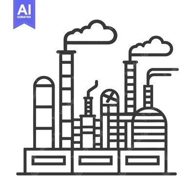 Aset desain premium: Industrial complex shows a plant emitting smoke into the sky