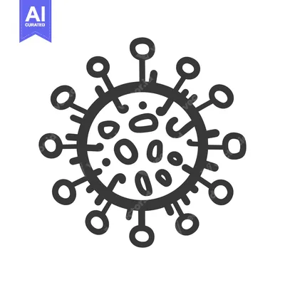 Aset desain premium: A detailed black and white illustration of a round virus particle