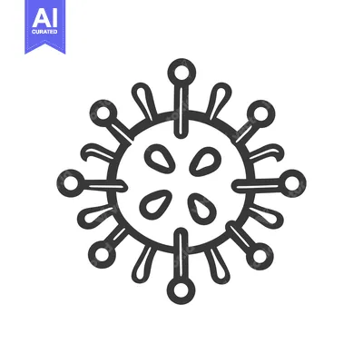 A simple illustration of a single virus cell depicted in black outline