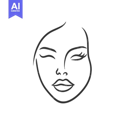 Premium design asset: A simple line drawing portraying a woman with closed eyes