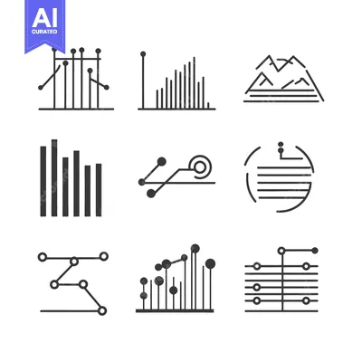 Aset premium populer: Various stylized graphical icons representing data visualization and a