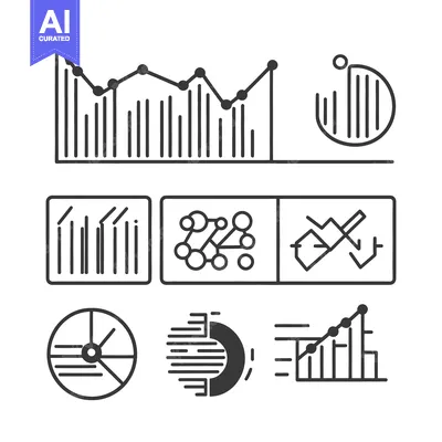 Aset premium populer: Various graphic charts and data analysis information icons are shown