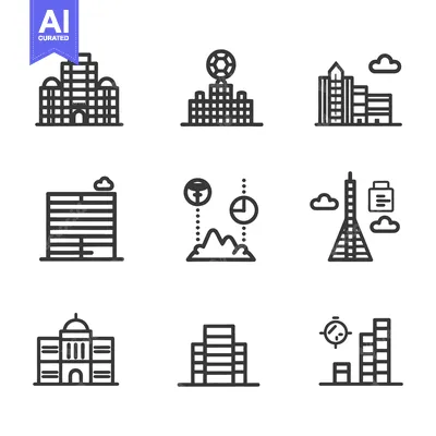 Premium design asset: Simple black and white illustrations of buildings and structures