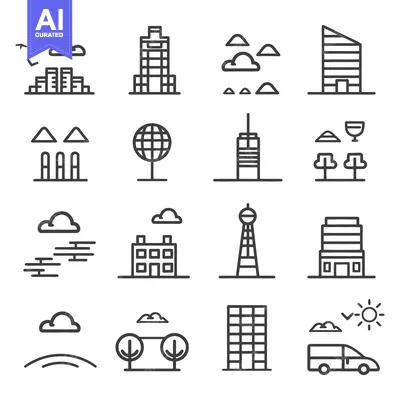 Popular premium asset: Outlined Illustrations Depicting Various Cityscapes And Landscape Elem