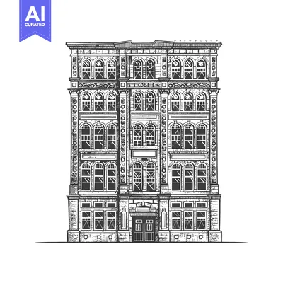 Aset premium populer: A Detailed Sketch of a Grand Multi Story Building