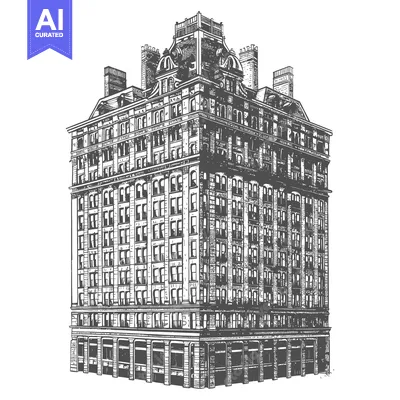 Aset desain premium: A Detailed Illustration Of A Grand Multi Story Building