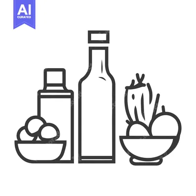 Line art composition of food and beverage items depicted