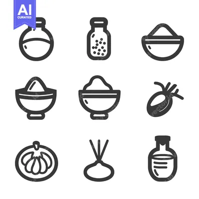 Premium design asset: Simplified monochrome line art illustrations of various kitchen ingred