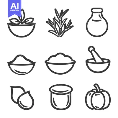 Aset premium populer: Vector icons representing various ingredients and related items of thi