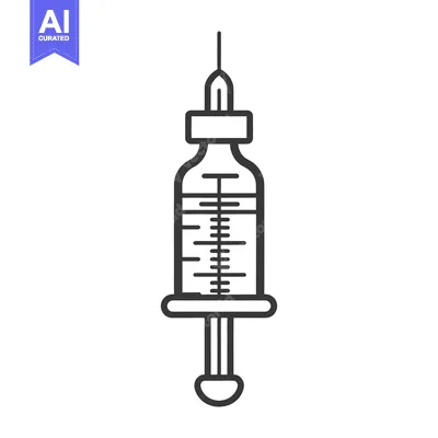 Aset desain premium: A simple black and white illustration of a medical syringe device
