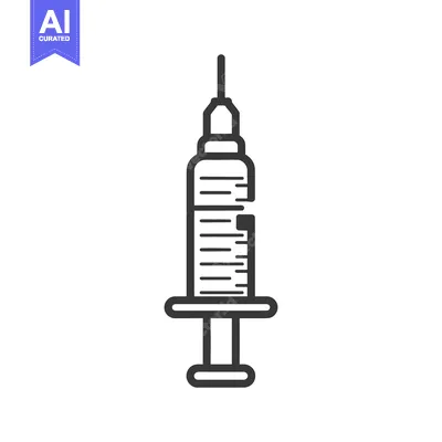 A black and white illustration of a medical syringe
