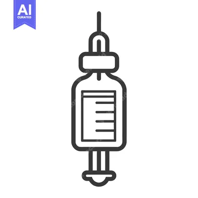 Aset desain premium: A black and white linear illustration of a medical intravenous drip