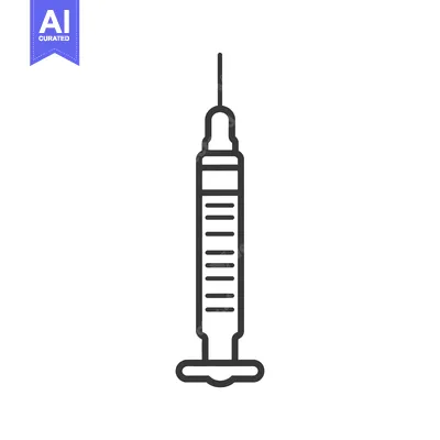 A black and white line drawing of a medical syringe