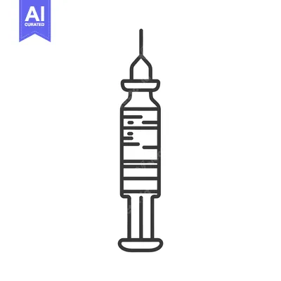 Premium design asset: A graphic linear illustration depicts a medical syringe tool
