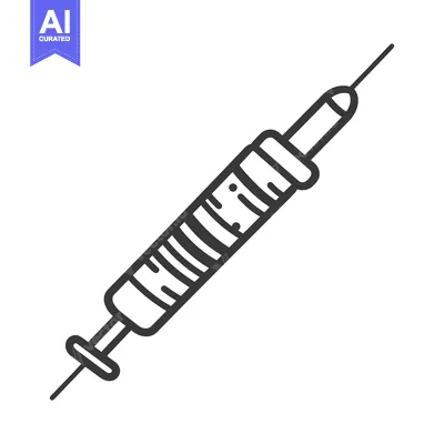Aset desain premium: A simple black and white illustration of a medical syringe