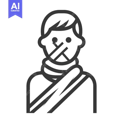 A silhouetted person with tape covering the mouth and neck wrap