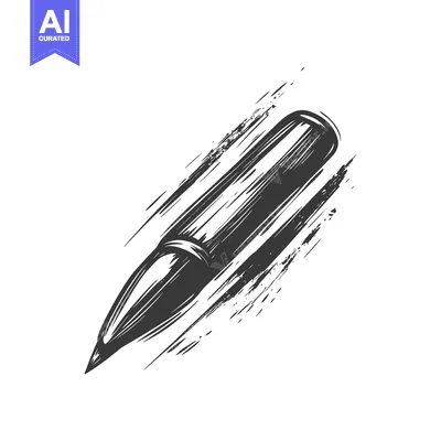 Aset premium populer: A grayscale illustration of a projectile shown with brushstrokes