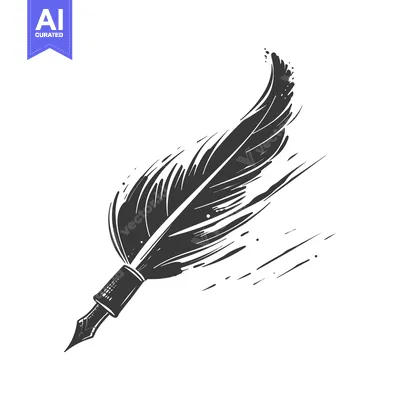 Aset premium populer: A vintage illustration depicts a quill pen and feather on white