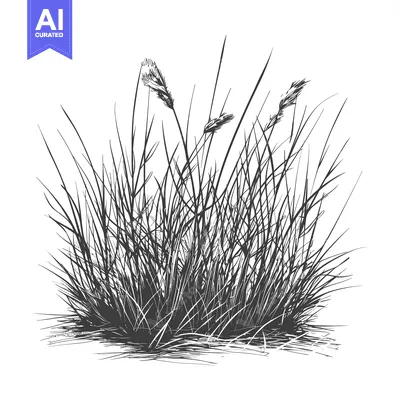 Aset desain premium: Ink Sketch of a Clump of Grass with Seed Heads