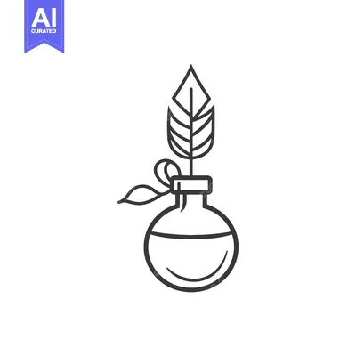 Aset desain premium: Inkwell with a feather quill and a bow