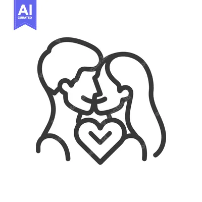 An outline of two people kissing with a heart in the center