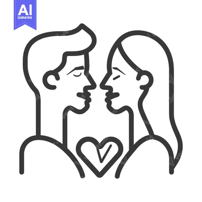 Aset premium populer: Two figures of people facing each other with a heart symbol