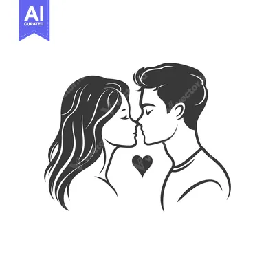 A loving couple sharing a gentle kiss with a heart symbol