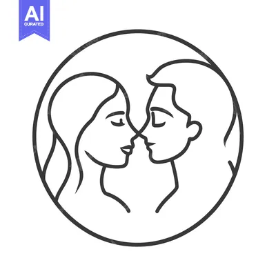 Aset premium populer: The line drawing depicts two faces nearly touching each other