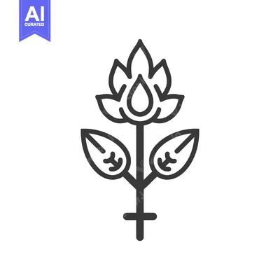 Premium design asset: A stylized linear drawing depicts a blooming flower design