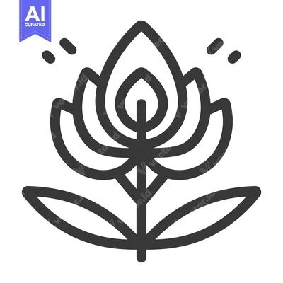 Aset premium populer: A stylized minimalist black and white flower with leaves and stem