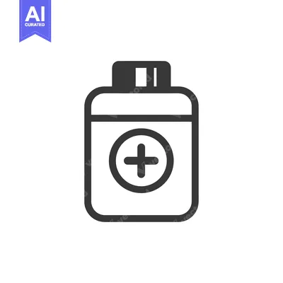 Aset premium populer: Minimalist Medicine Bottle Icon with Plus Sign, Dark Gray on White