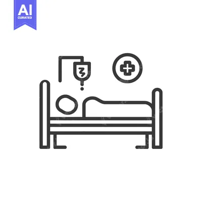 Popular premium asset: Hospital Bed Icon with IV Drip and Medical Cross Symbol, Line Art