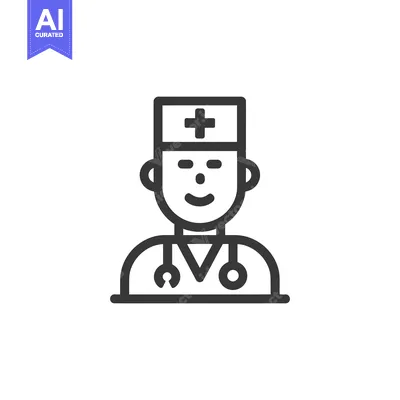 Premium design asset: Minimalist Doctor Icon: Smiling Face, Stethoscope, and Cross Hat