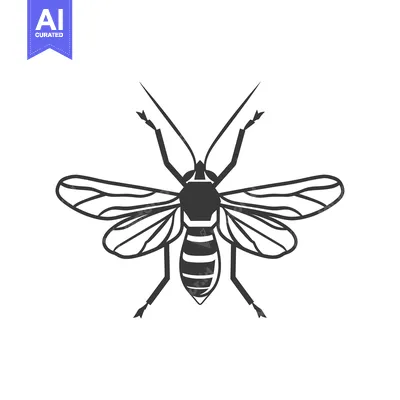 Premium design asset: A Black and White Stylized Illustration of a Flying Insect