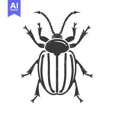 Aset premium populer: A stylized black and white illustration of an insect beetle