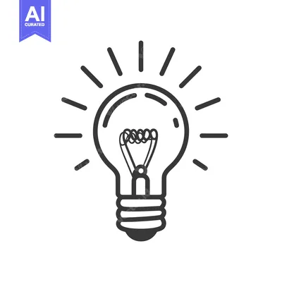 Aset premium populer: The simple black and white graphic shows a lit light bulb