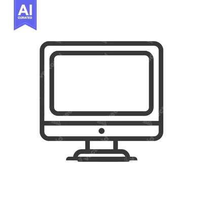 Aset desain premium: Minimalist Computer Monitor Icon: Clean Line Art on White Background