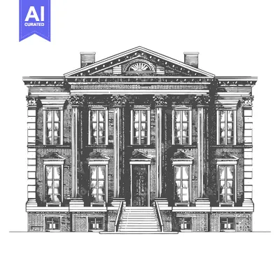 Aset desain premium: Grand Classical Style Building Architectural Drawing