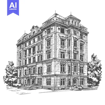 Aset premium populer: Elegant European Style Building Architectural Drawing