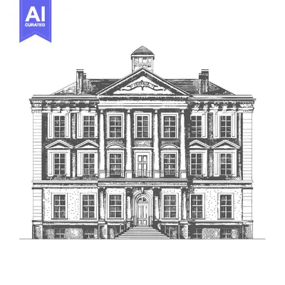 Aset desain premium: Grand Classical Building Architectural Drawing Illustration